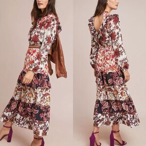 Anthropologie Floral Maxi Dress - Red, White, Black